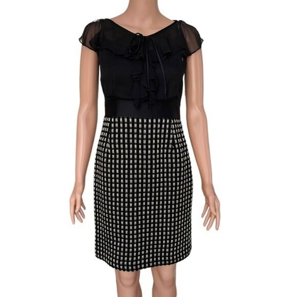 Milly Of New York Silk Top Black Beige Wool Blend Bottom Dress Size 2 NWT - Picture 1 of 9
